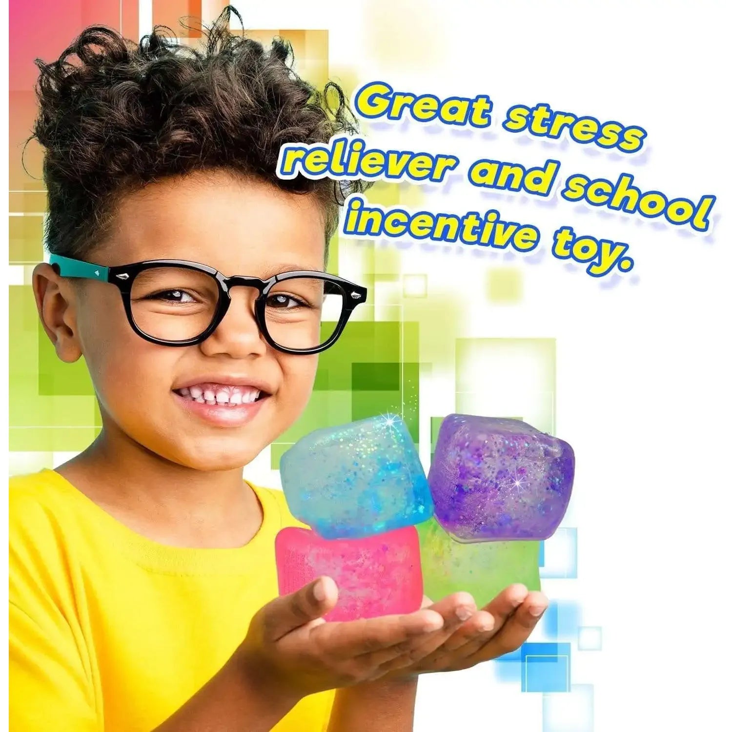 Ja-Ru Irre-Squish-Tible Kool Kube Glitter 2.5 Inch Squishy Sensory Toy - Assorted