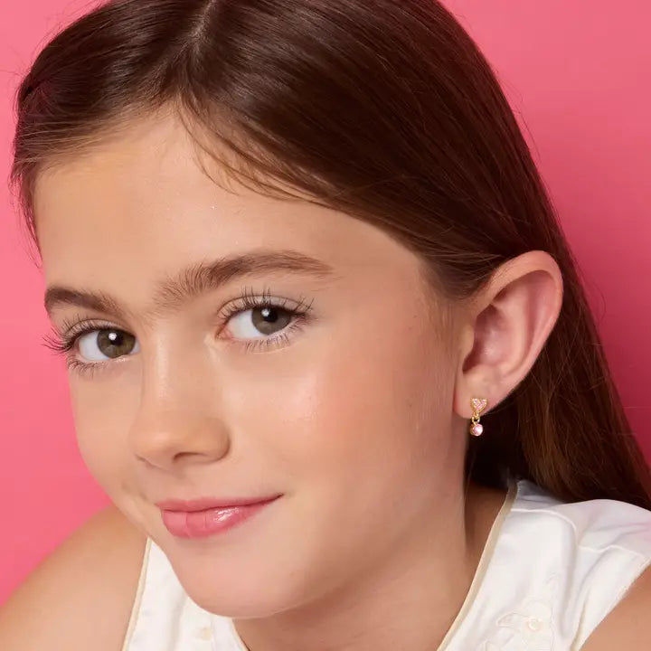 Girl Nation: Little Luxe Drop Hypoallergenic Earrings - Heart with Pink Gem