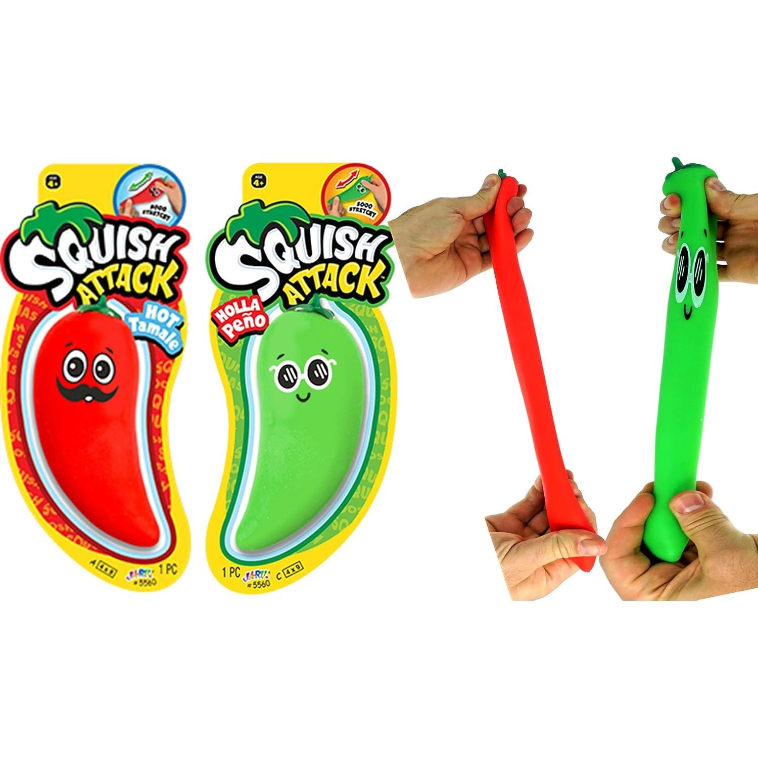 Ja-Ru Squish Attack 6 Inch Stretchy Veggies Sand Filled Squishy Toy - Assorted Pepper