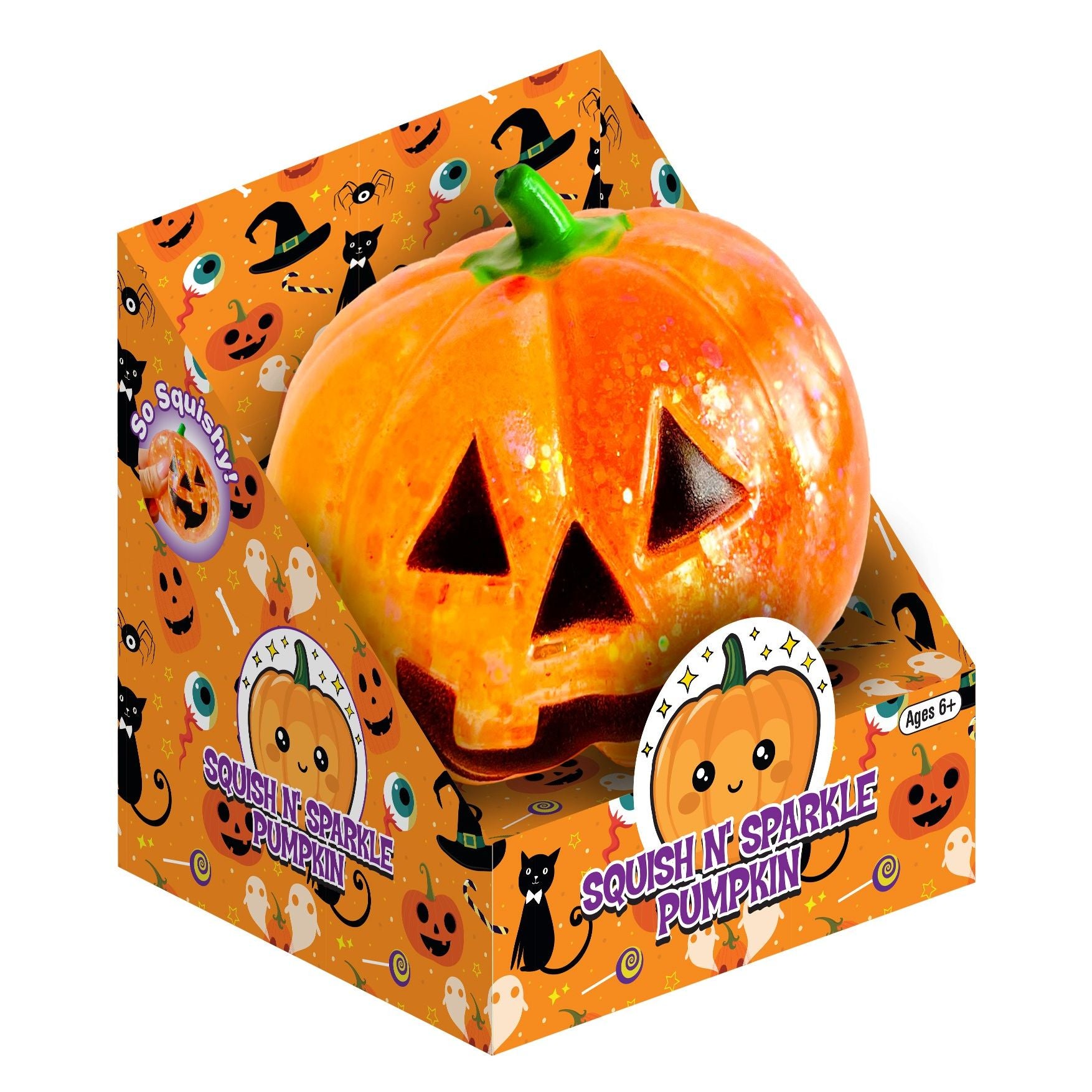 Zorbitz 3 Inch Squish N' Sparkle Pumpkin Halloween Squishy Sensory Toy