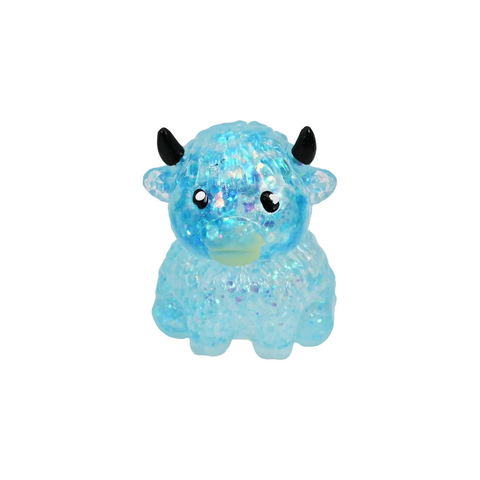 Sugar Gel Squishy 3 Inch Sparkle Highland Cow Maltose Filled Sensory Toy - Assorted