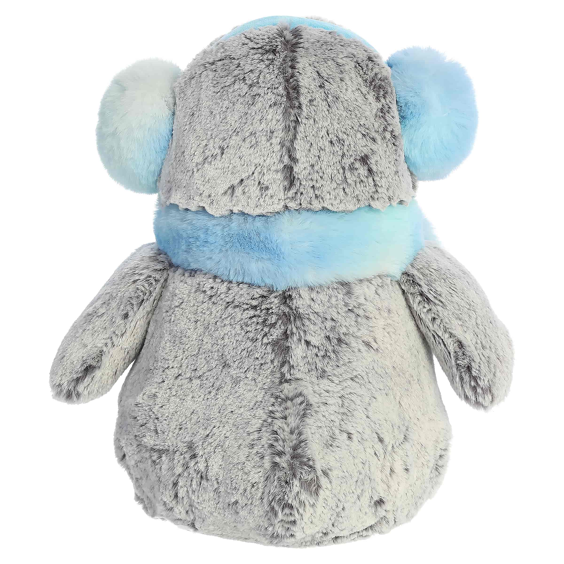 Aurora Plush 9 Inch Pom Pom Penguin with Icy Blue Muffs and Scarf Holiday Plush Toy