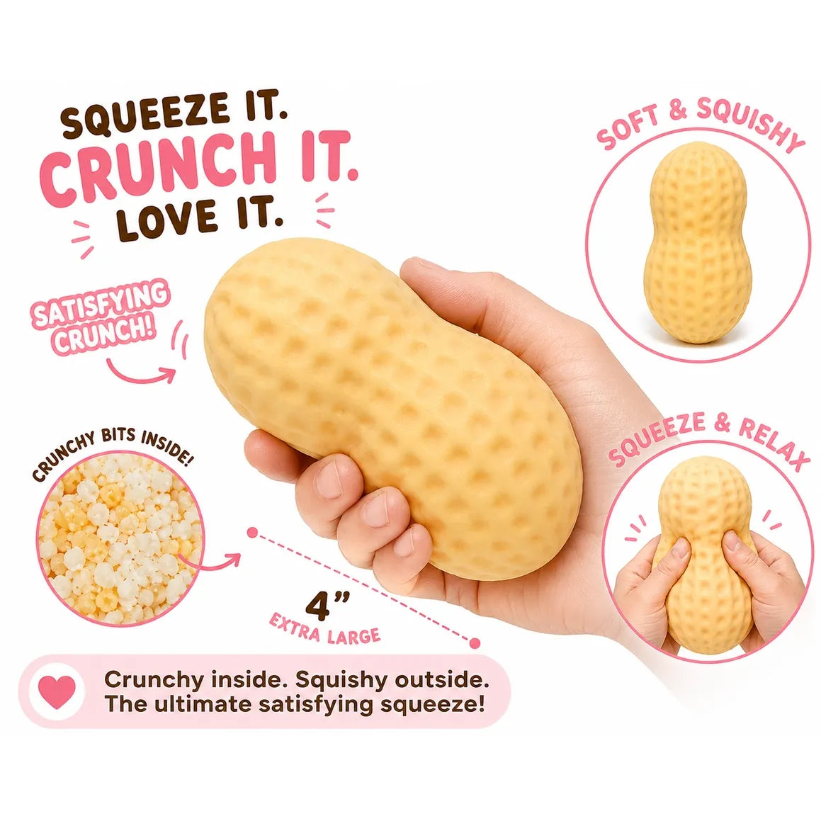 Peanut Crunch 4 Inch Crunchy ASMR Squishy Sensory Toy