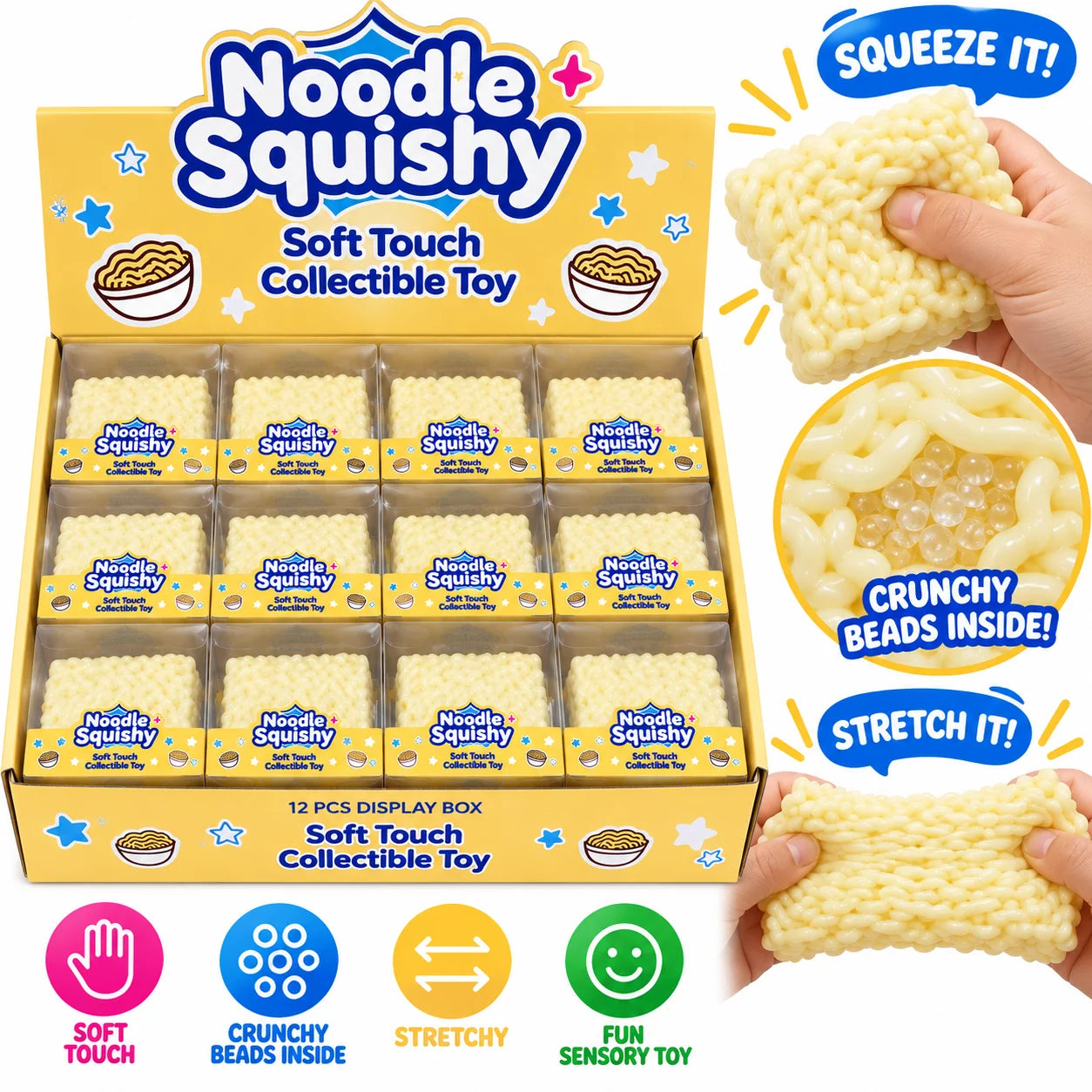 Crunchy Noodle Squishy 2.5 Inch Crunchy ASMR Squishy Sensory Toy