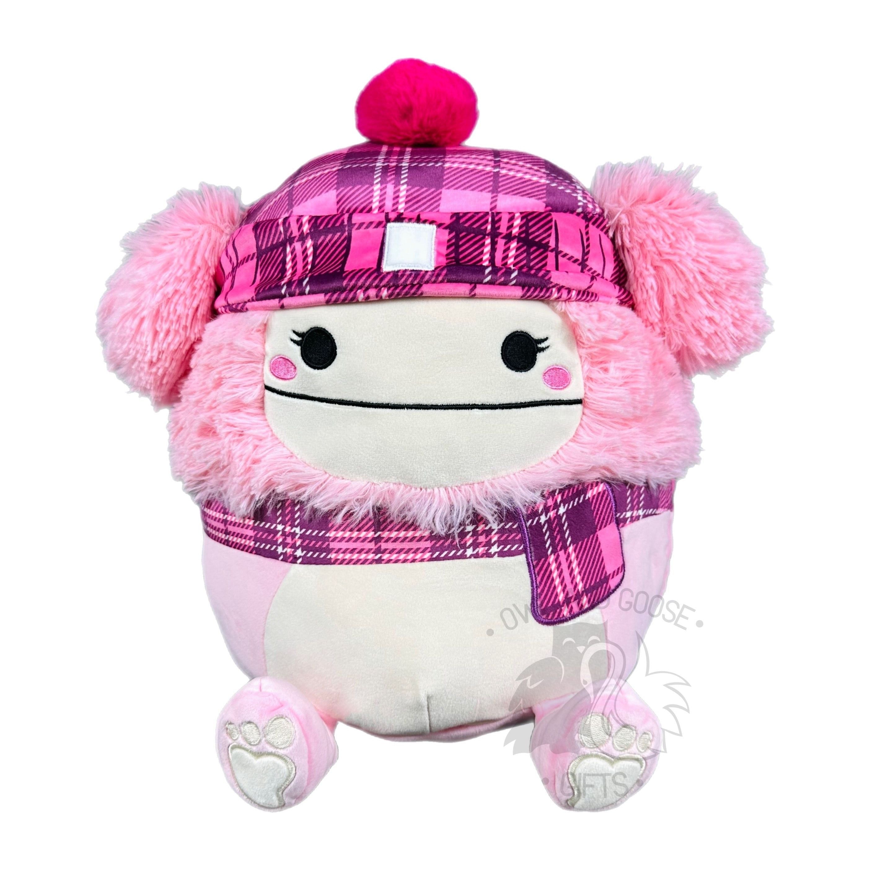 Squishmallow 12 Inch Brina the Pink Bigfoot with Hat & Scarf Christmas Plush Toy