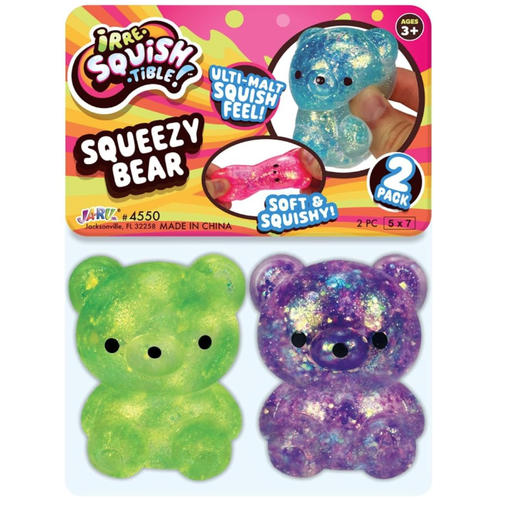 Ja-Ru 2.5 Inch Sparkle Glitter Bear -  2 Pack Maltose Squishy Sensory Toy