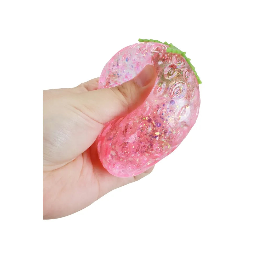 Sugar Gel Squishy 3 Inch Sparkle Strawberry Maltose Filled Sensory Toy - Assorted