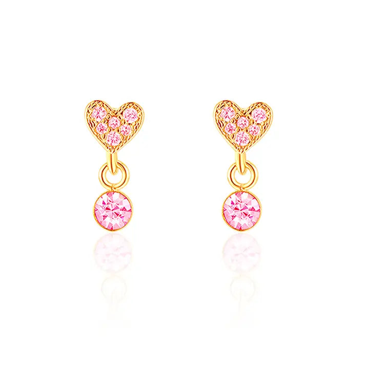 Girl Nation: Little Luxe Drop Hypoallergenic Earrings - Heart with Pink Gem