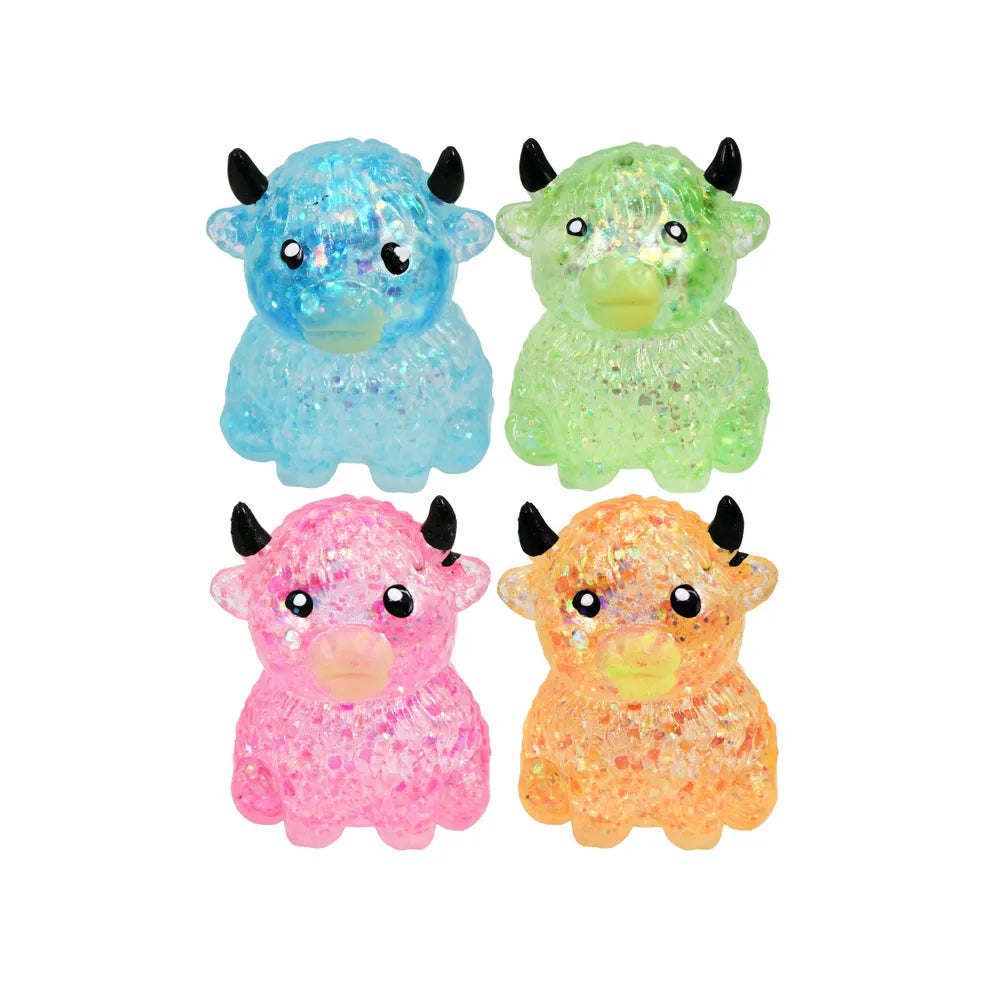 Sugar Gel Squishy 3 Inch Sparkle Highland Cow Maltose Filled Sensory Toy - Assorted
