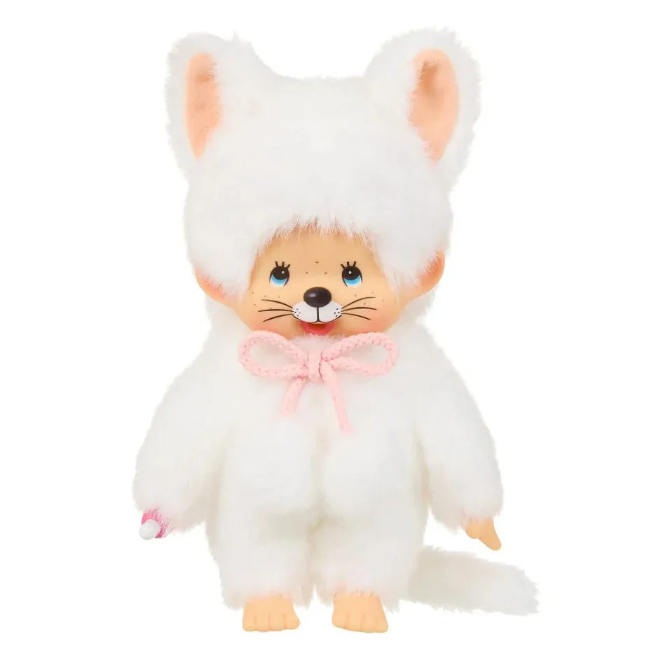 Monchhichi 8 Inch White Cat Girl Plush Doll Toy