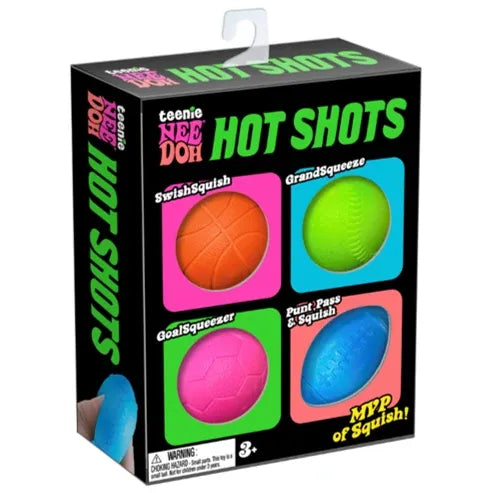 Nee Doh Hot Shot Teenie 1.5 Inch Squish Ball Fidget Toy - Set of 4