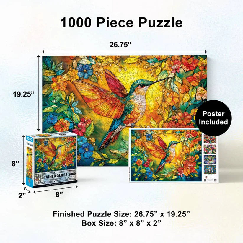 MasterPieces Stained Glass Glorius Hummingbird - 1000 Piece Jigsaw Puzzle