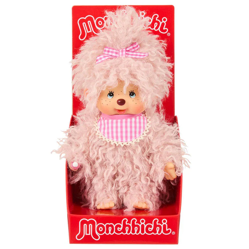 Monchhichi 8 Inch Fluffy Pink Beige Girl Plush Doll Toy