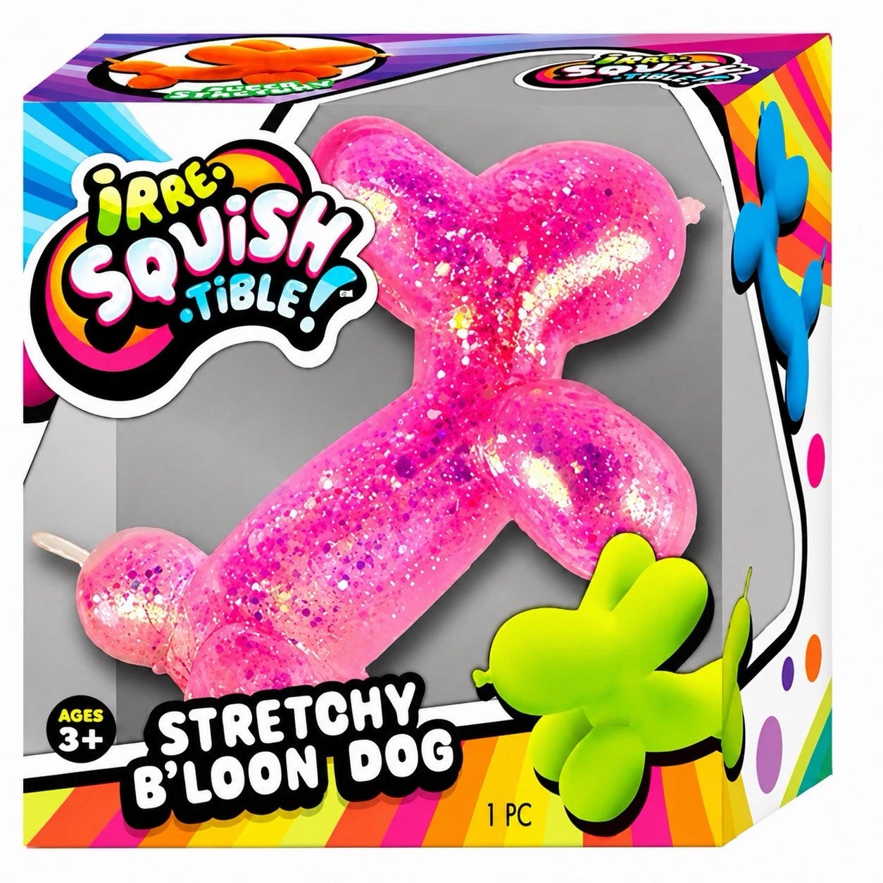 Ja-Ru 3.5 Inch SPARKLE Stretchy B'loon Dog -  Maltose Squishy Sensory Toy