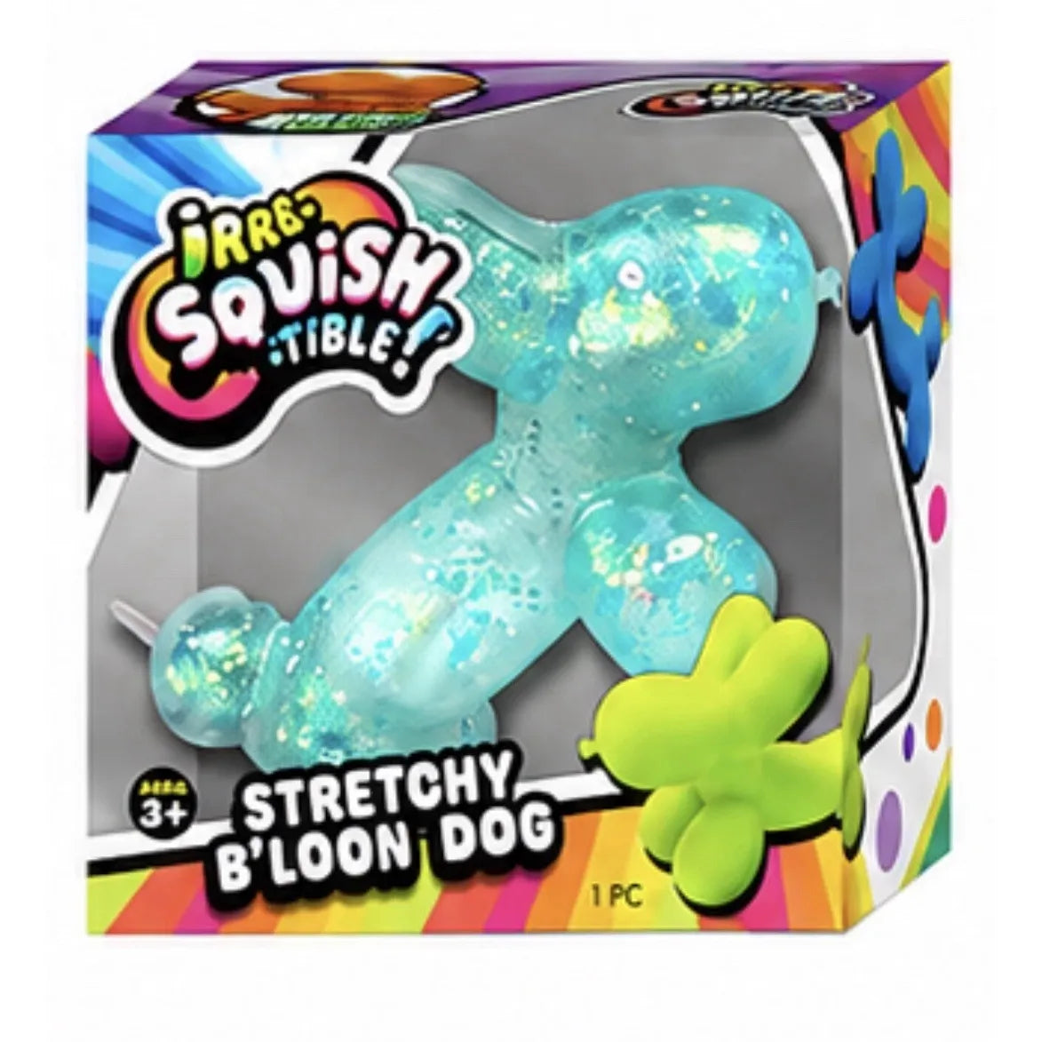 Ja-Ru 3.5 Inch SPARKLE Stretchy B'loon Dog -  Maltose Squishy Sensory Toy