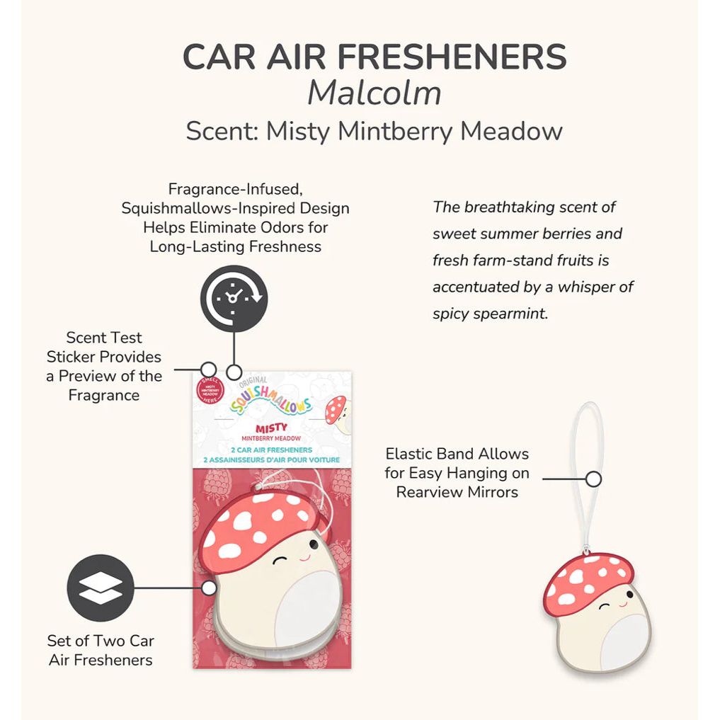 Squishmallow Air Fresheners 2 Pack - Malcolm Misty Mintberry Meadow - Owl & Goose Gifts