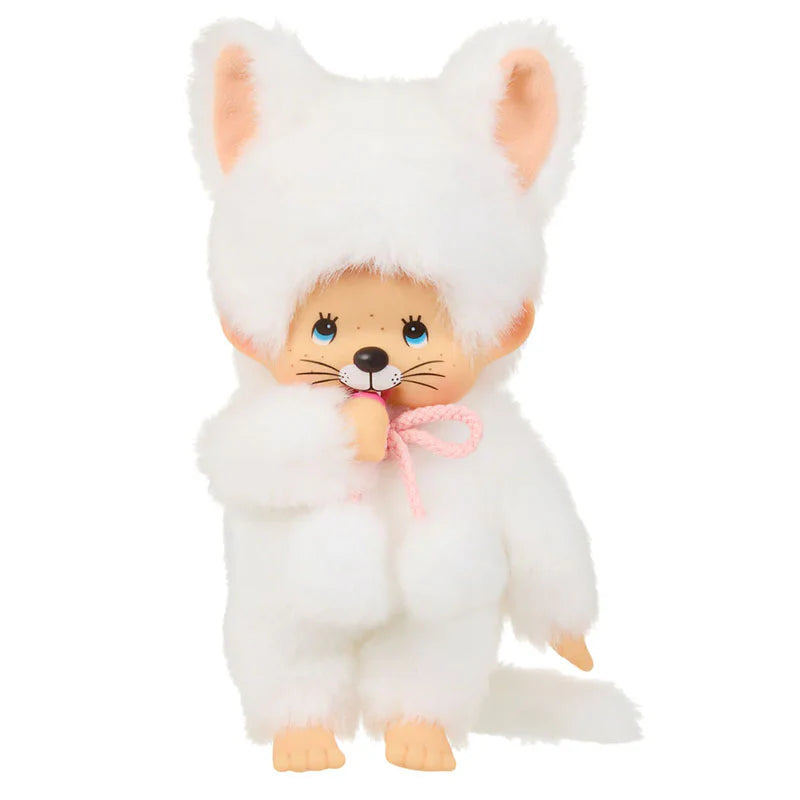 Monchhichi 8 Inch White Cat Girl Plush Doll Toy
